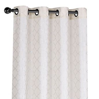 Kate Aurora 2 pc Silver Sparkly Semi Sheer Trellis Quatrefoil Grommet Top Window Curtain Panels