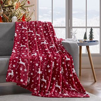 Kate Aurora Candy Canes and Christmas Reindeer Ultra Soft and Plush Accent Throw Blanket