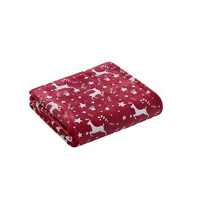 Kate Aurora Candy Canes and Christmas Reindeer Ultra Soft and Plush Accent Throw Blanket