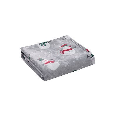 Kate Aurora "Bundled Up" Ultra Soft and Plush Christmas Gray Snowman Accent Throw Blanket