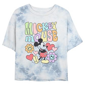 Disney's Mickey Mouse Floral Fun Juniors' Cropped Graphic Tee