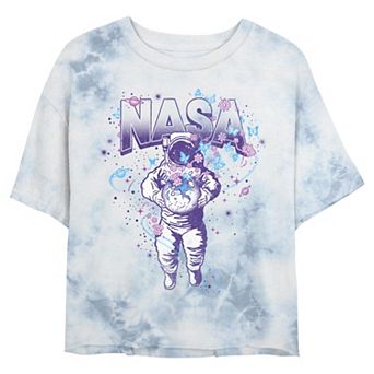 Juniors' Nasa Floral Spaceman Cropped Graphic Tee