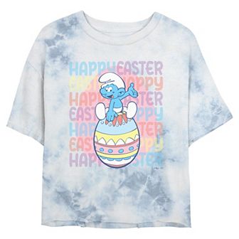 Juniors' Smurfs Happy Easter Cropped Graphic Tee