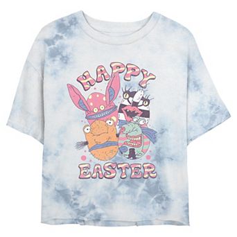 Juniors' Ahh Real Monsters Happy Easter Cropped Graphic Tee