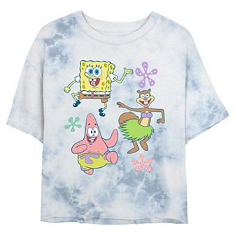 Juniors' Nickelodeon SpongeBob SquarePants And Friends Dancing Cropped Graphic Tee