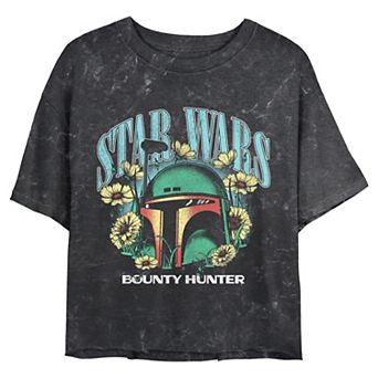 Juniors' Star Wars Boba Fett Spring Flower Bounty Hunter Cropped Graphic Tee