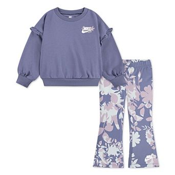 Baby & Toddler Girls Nike Flutter Sleeve Crewneck Sweatshirt & Dri-FIT Flared Leggings 2 pc Set