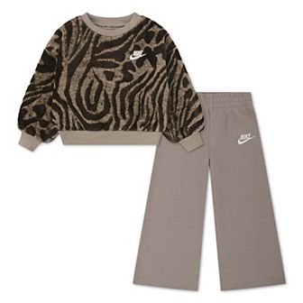 Baby & Toddler Girls Nike Wild Warmth Zebra Print Crewneck & Wide Leg Pant 2 pc Set
