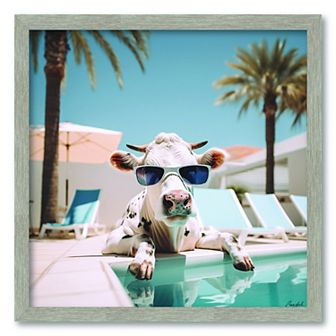 COURTSIDE MARKET Cow By The Pool Framed Canvas Wall Art
