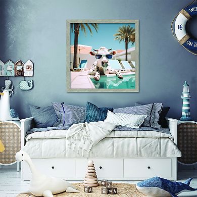 COURTSIDE MARKET Cow By The Pool Framed Canvas Wall Art