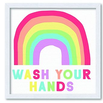 COURTSIDE MARKET Wash Your Hands Rainbow Framed Canvas Wall Art