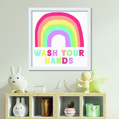 COURTSIDE MARKET Wash Your Hands Rainbow Framed Canvas Wall Art