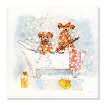 COURTSIDE MARKET Bathtime Puppies I Framed Canvas Wall Art
