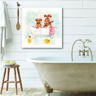 COURTSIDE MARKET Bathtime Puppies I Framed Canvas Wall Art