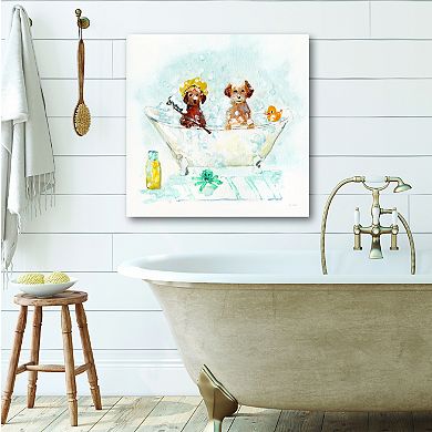 COURTSIDE MARKET Bathtime Puppies II Framed Canvas Wall Art
