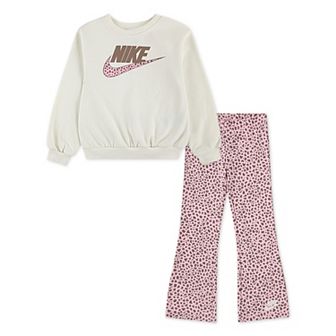 Girls 4-6x Nike Wild Warmth Crewneck Sweatshirt & Animal Print Flared Leggings 2 pc Set