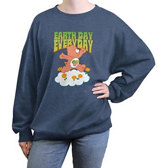 Juniors' Care Bears Forest Friend Bear Earth Day Everyday Oversized Graphic Pullover