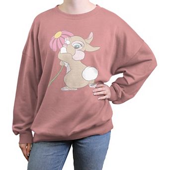 Disney's Bambi Thumper Hugging A Flower Juniors' Oversized Graphic Pullover