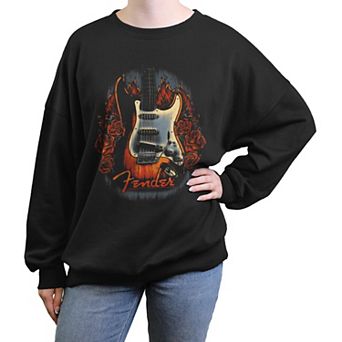 Juniors' Fender Flower Guitar Oversized Graphic Pullover