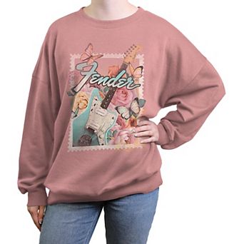 Juniors' Fender Floral Stamp Oversized Graphic Pullover