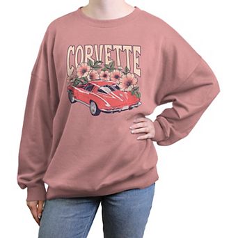 Juniors' Corvette Floral Poster Oversized Graphic Pullover