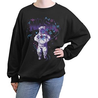 Juniors' Nasa Floral Spaceman Oversized Graphic Pullover