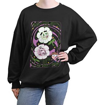 Juniors' Fairly Oddparents Spring Flowers Card Oversized Graphic Pullover