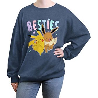 Juniors' Pokemon Pikachu And Eevee Besties Oversized Graphic Pullover