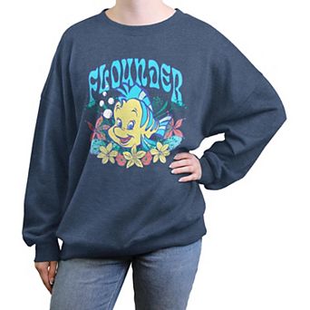 Disney's The Little Mermaid Flounder Floral Wreath Juniors' Oversized Graphic Pullover