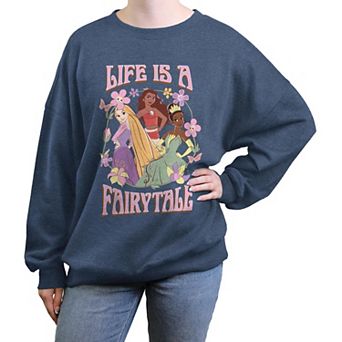 Disney Princess Rapunzel, Moana & Tiana Life Is A Fairytale Juniors' Oversized Graphic Pullover