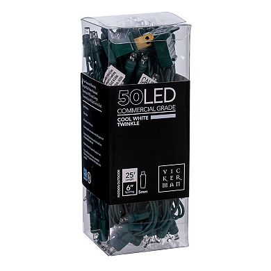 Vickerman 50-Light Cool White Twinkle Wide Angle LED Light Strand - 25'
