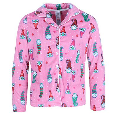 Rene Rofe Toddler Girls Gnome Velour Button Down Long Sleeve PJ Set