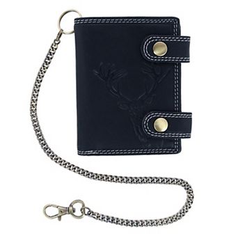 CTM Men's Leather Deer Zip Around RFID Chain Wallet
