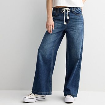 Juniors' SO® High Rise Pull-On Wide Leg Jeans
