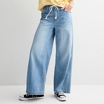 Juniors' SO® High Rise Pull-On Wide Leg Jeans