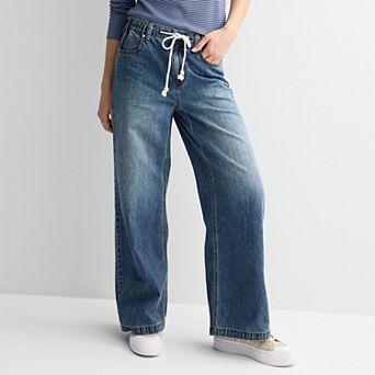 Juniors' SO® High Rise Pull-On Wide Leg Jeans