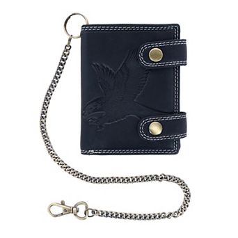 CTM Men's Leather Eagle RFID Zip Around Chain Wallet