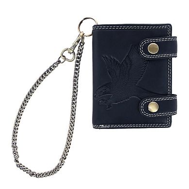 CTM Men's Leather Eagle RFID Zip Around Chain Wallet