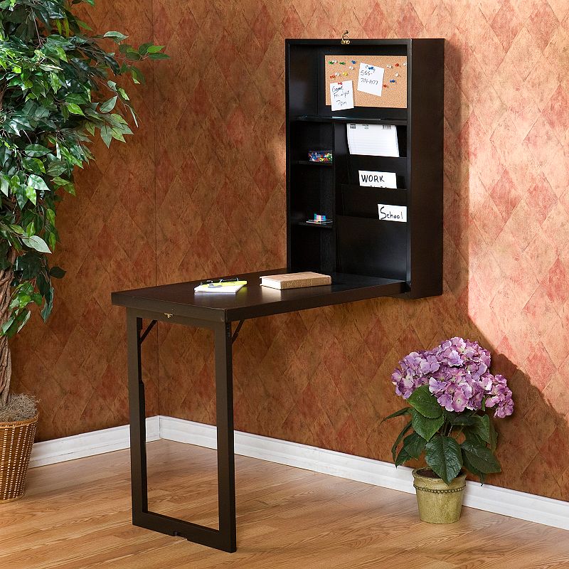 Wall-Mounted Fold-Out Convertible Desk, Black, Furniture