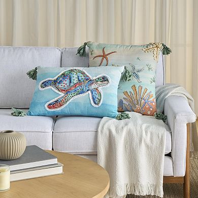 Mina Victory Coastal Accessories Embellished Turtle Throw Pillow