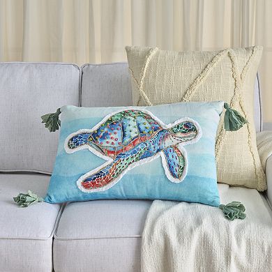 Mina Victory Coastal Accessories Embellished Turtle Throw Pillow