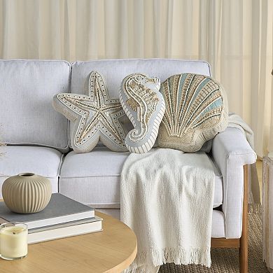 Mina Victory Coastal Accessories Embellished Seahorse Throw Pillow