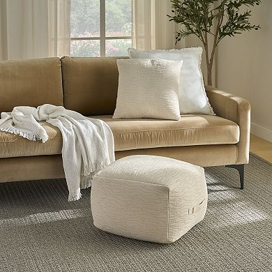 Mina Victory Lifestyle Abstract Wavy Ivory Pouf