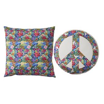 Mina Victory 2 pc Plush Lines Floral Peace Throw Pillow Set