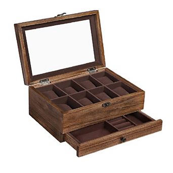 2 tier Watch Display Case With Large Glass Lid, 8-slot Watch Case With Pillows, For Men