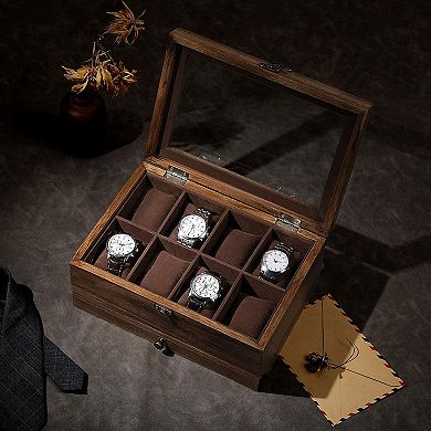 2-tier Watch Display Case With Large Glass Lid, 8-slot Watch Case With Pillows, For Men