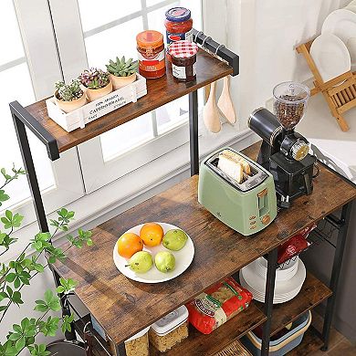 Baker’s Rack With Shelves, Kitchen Shelf With Wire Basket, 6 S-hooks, Microwave Oven Stand