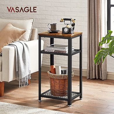 Industrial Side Table, End Telephone Table With 2-tier Mesh Shelves, With Metal Frame