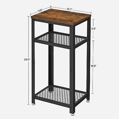 Industrial Side Table, End Telephone Table With 2-tier Mesh Shelves, With Metal Frame