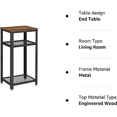 Industrial Side Table, End Telephone Table With 2-tier Mesh Shelves, With Metal Frame